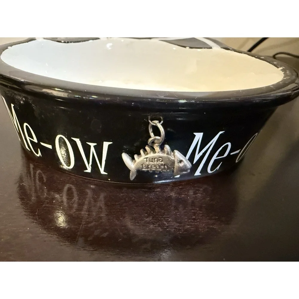Mudpie Cat Food Dish Kitty Face With Fish Charm Water Bowl